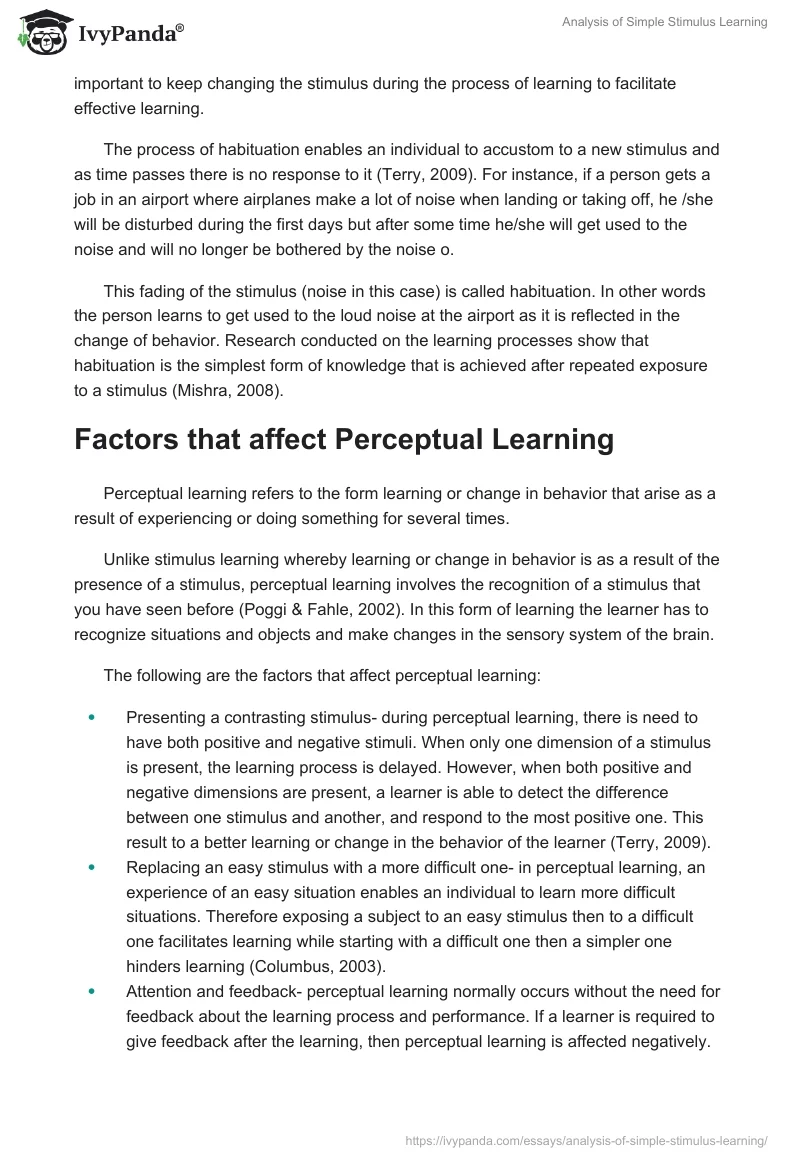 Analysis of Simple Stimulus Learning. Page 2