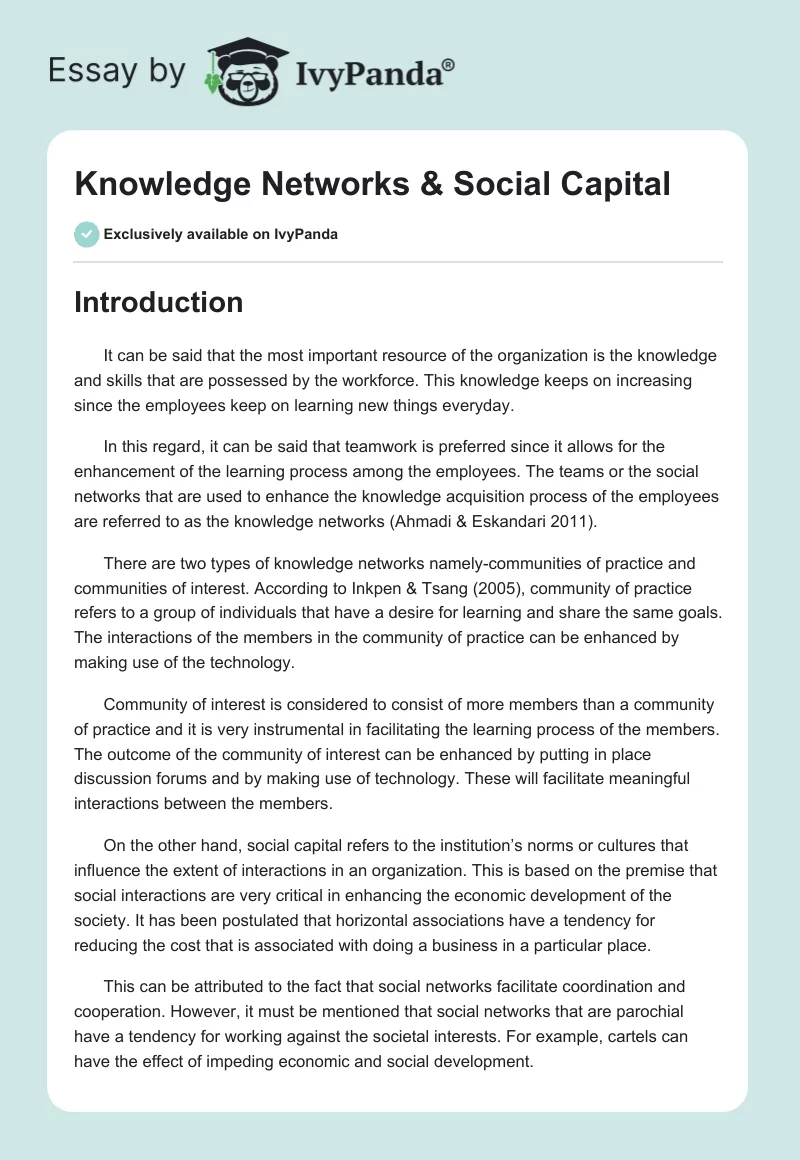 Knowledge Networks & Social Capital. Page 1