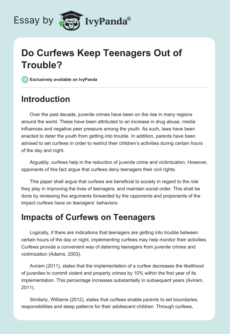 Do Curfews Keep Teenagers Out of Trouble?. Page 1