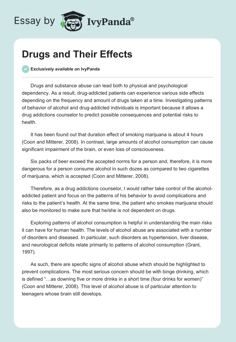 Drugs and Their Effects. Page 1