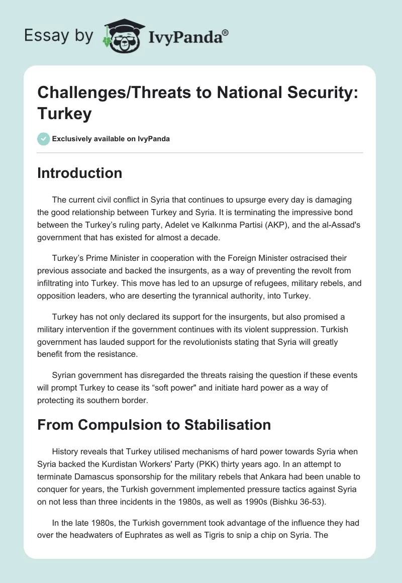 Challenges/Threats to National Security: Turkey. Page 1