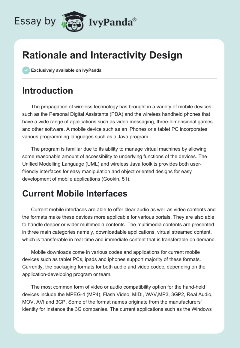 Rationale and Interactivity Design. Page 1