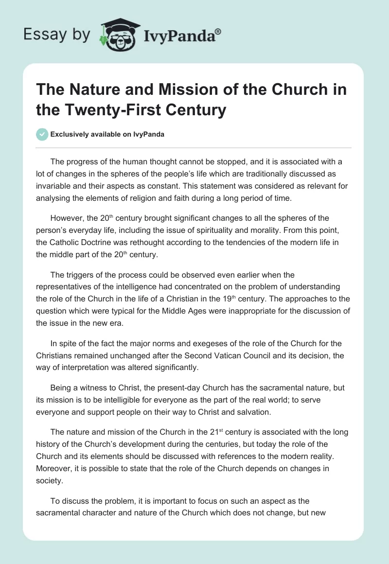The Nature and Mission of the Church in the Twenty-First Century. Page 1