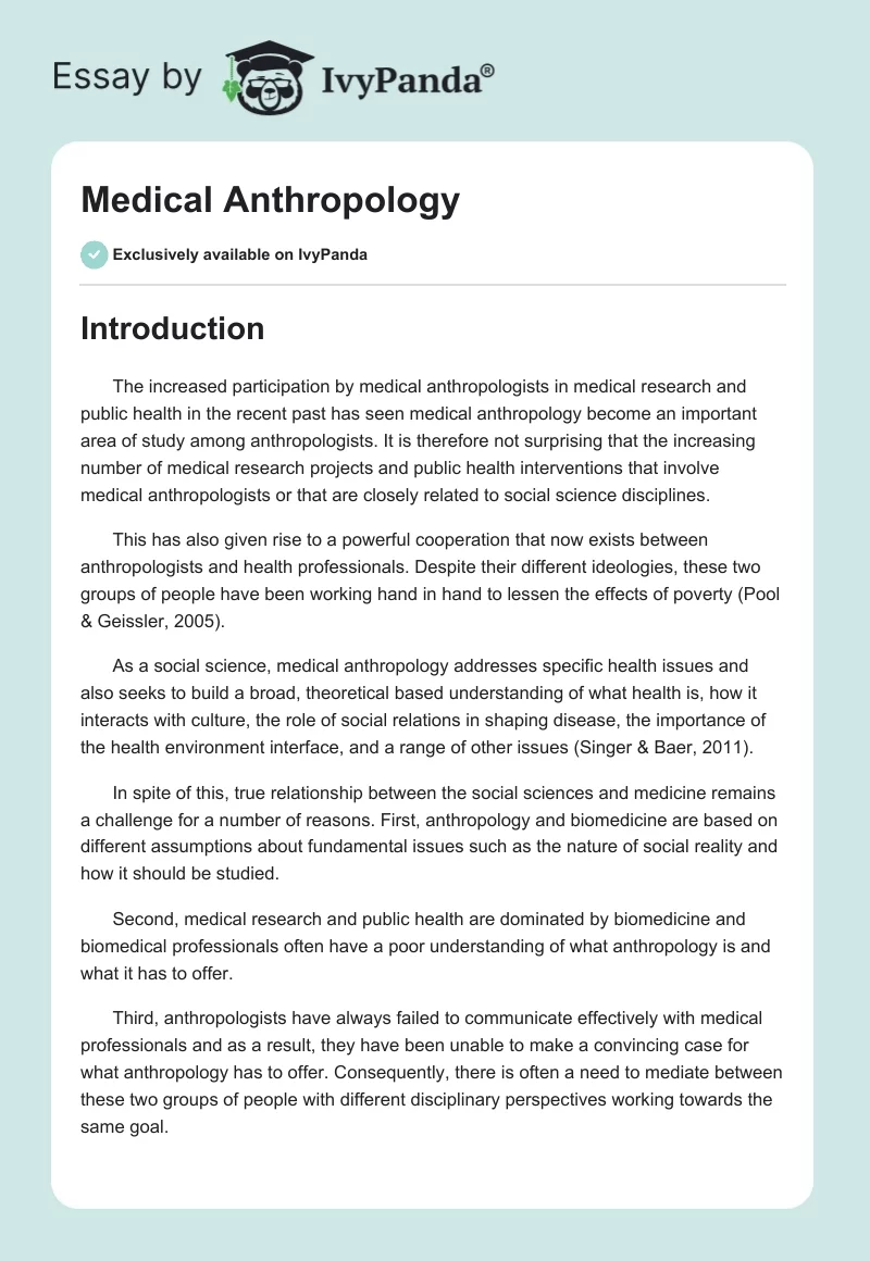Medical Anthropology. Page 1