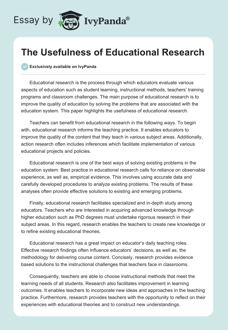 The Usefulness of Educational Research. Page 1