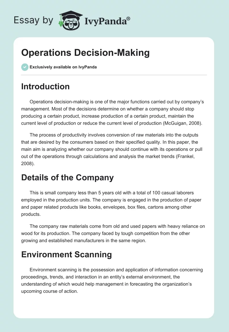 Operations Decision-Making. Page 1