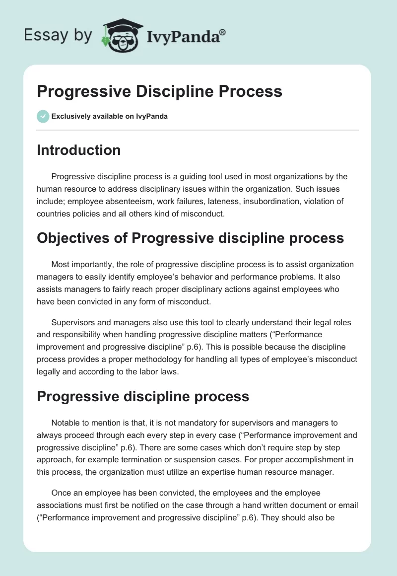 week 7 assignment progressive disciplinary process