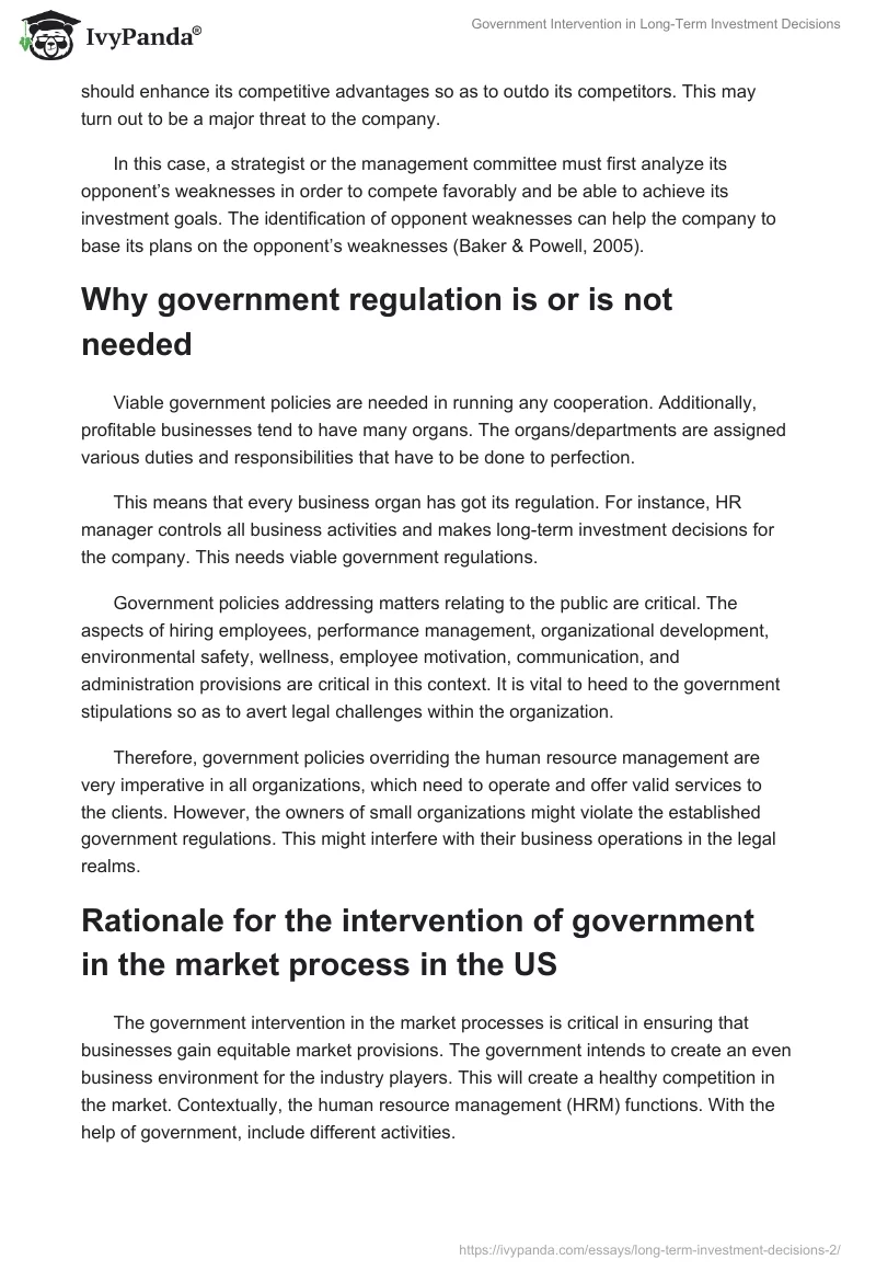 Government Intervention in Long-Term Investment Decisions. Page 2