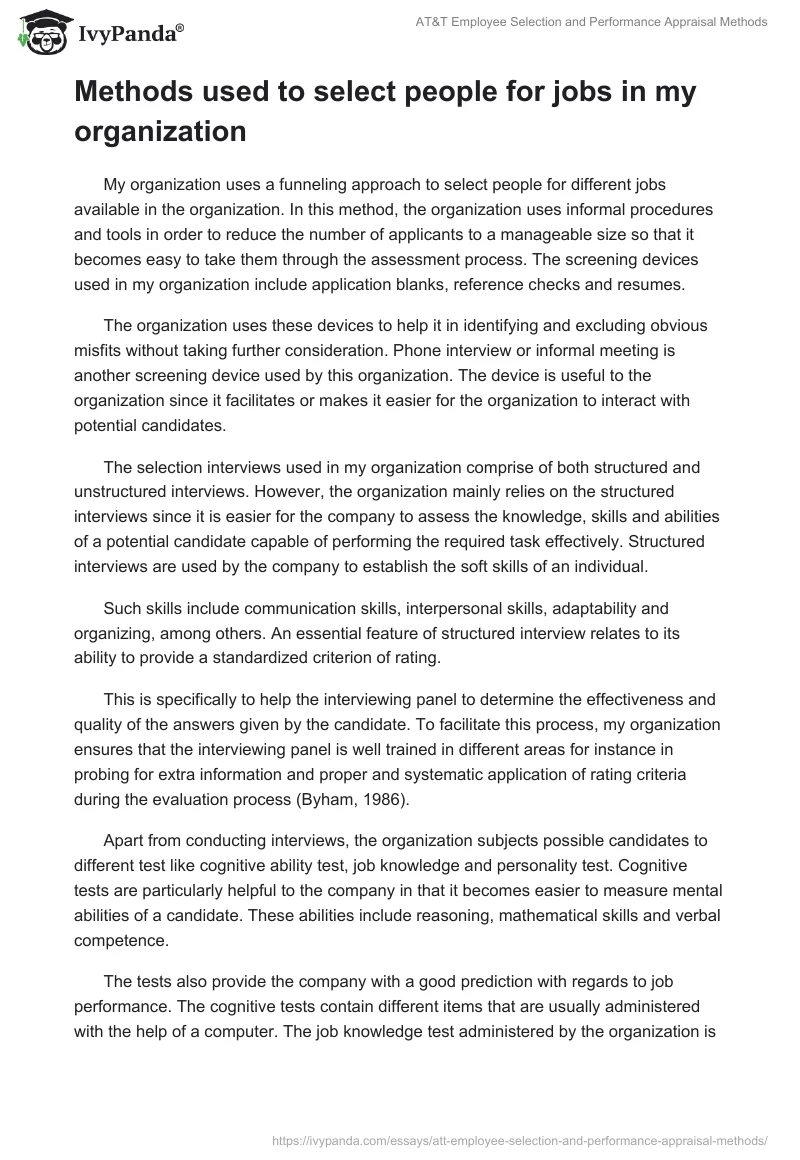 AT&T Employee Selection and Performance Appraisal Methods. Page 2