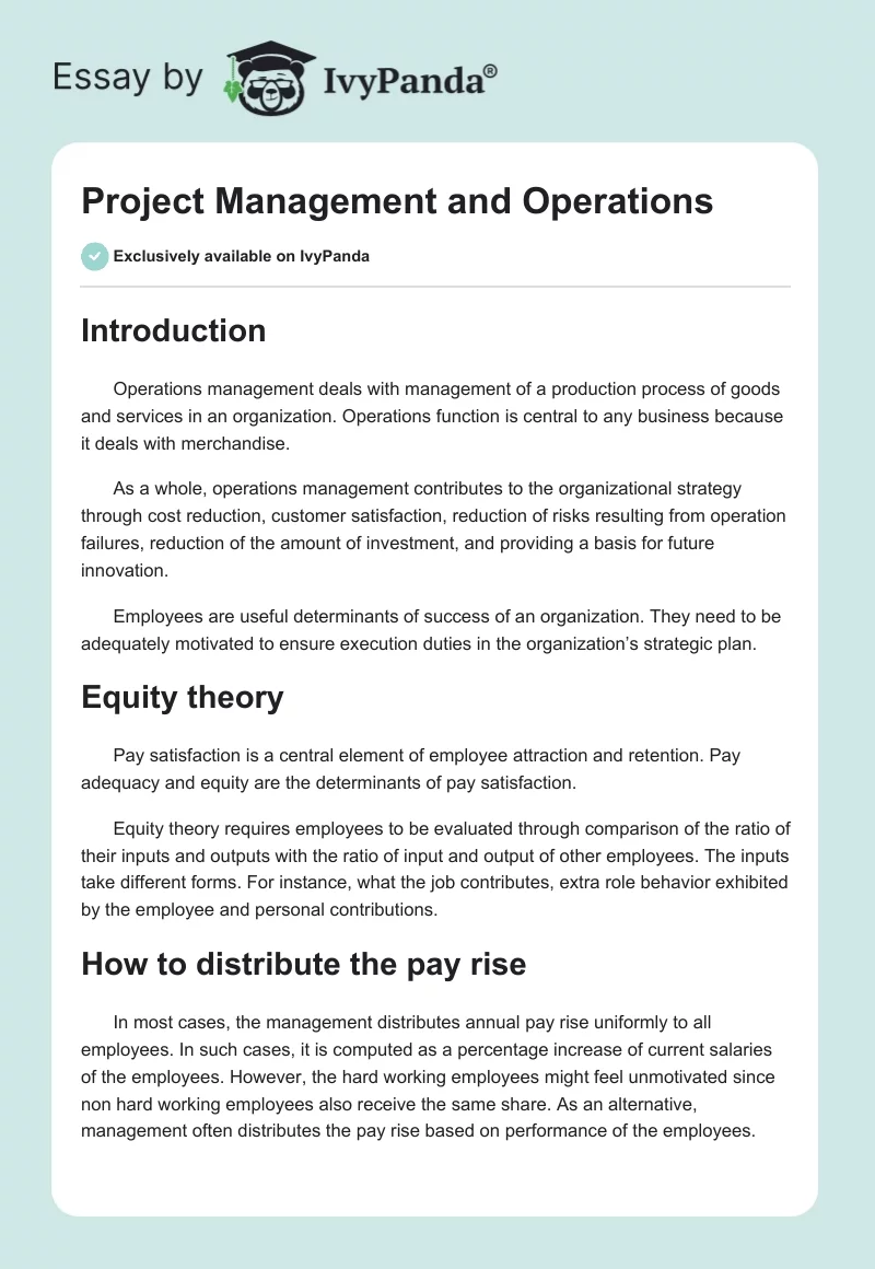 Project Management and Operations. Page 1