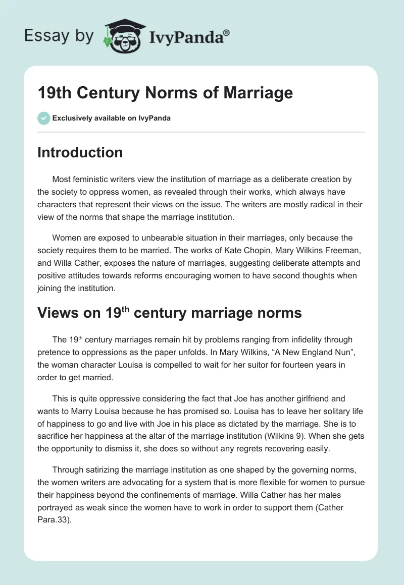19th Century Norms of Marriage. Page 1