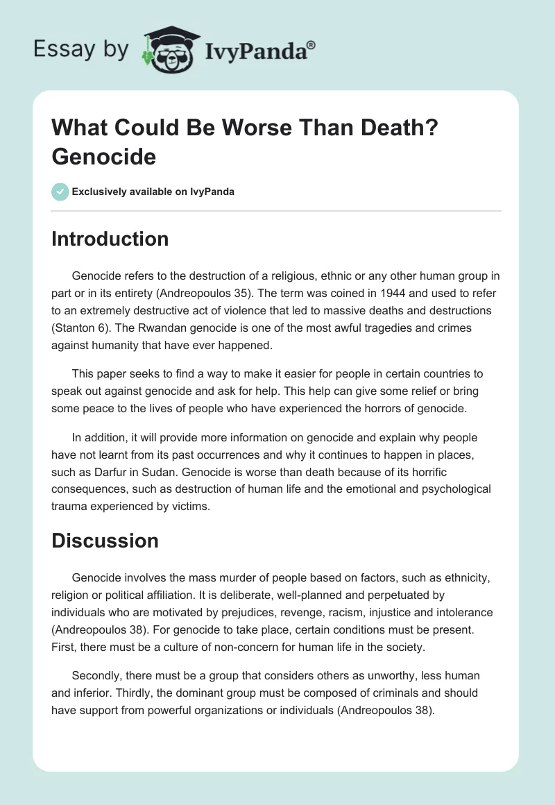 What Could Be Worse Than Death? Genocide. Page 1