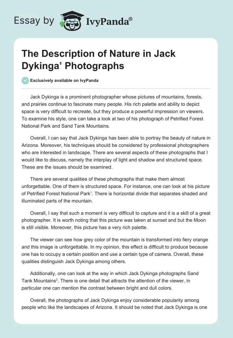 The Description of Nature in Jack Dykinga’ Photographs. Page 1
