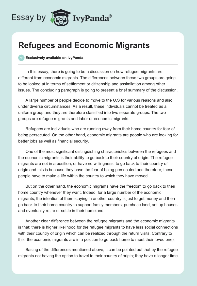 Refugees and Economic Migrants. Page 1
