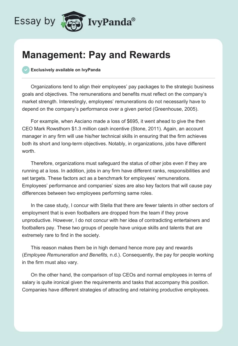Management: Pay and Rewards. Page 1