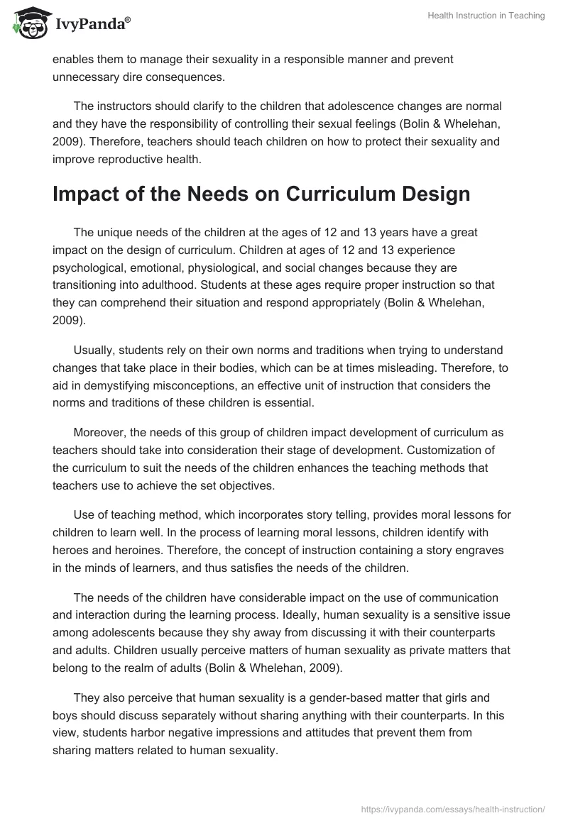 Health Instruction in Teaching. Page 3