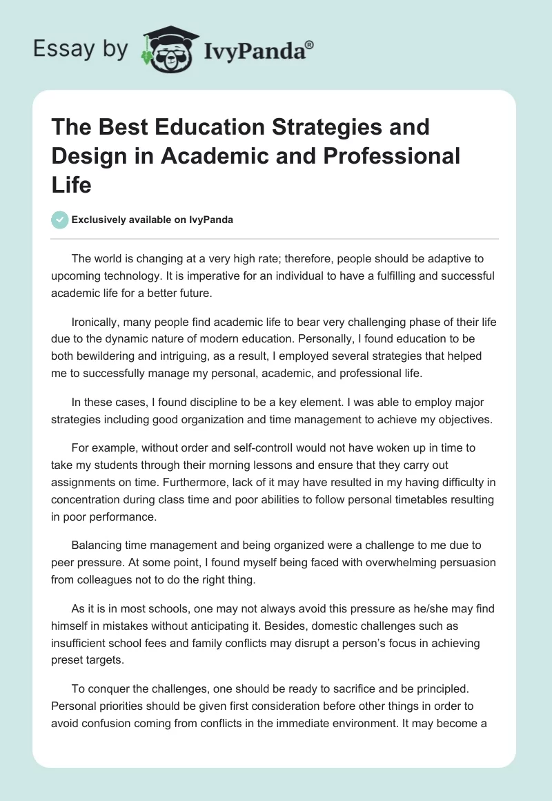 The Best Education Strategies and Design in Academic and Professional Life. Page 1