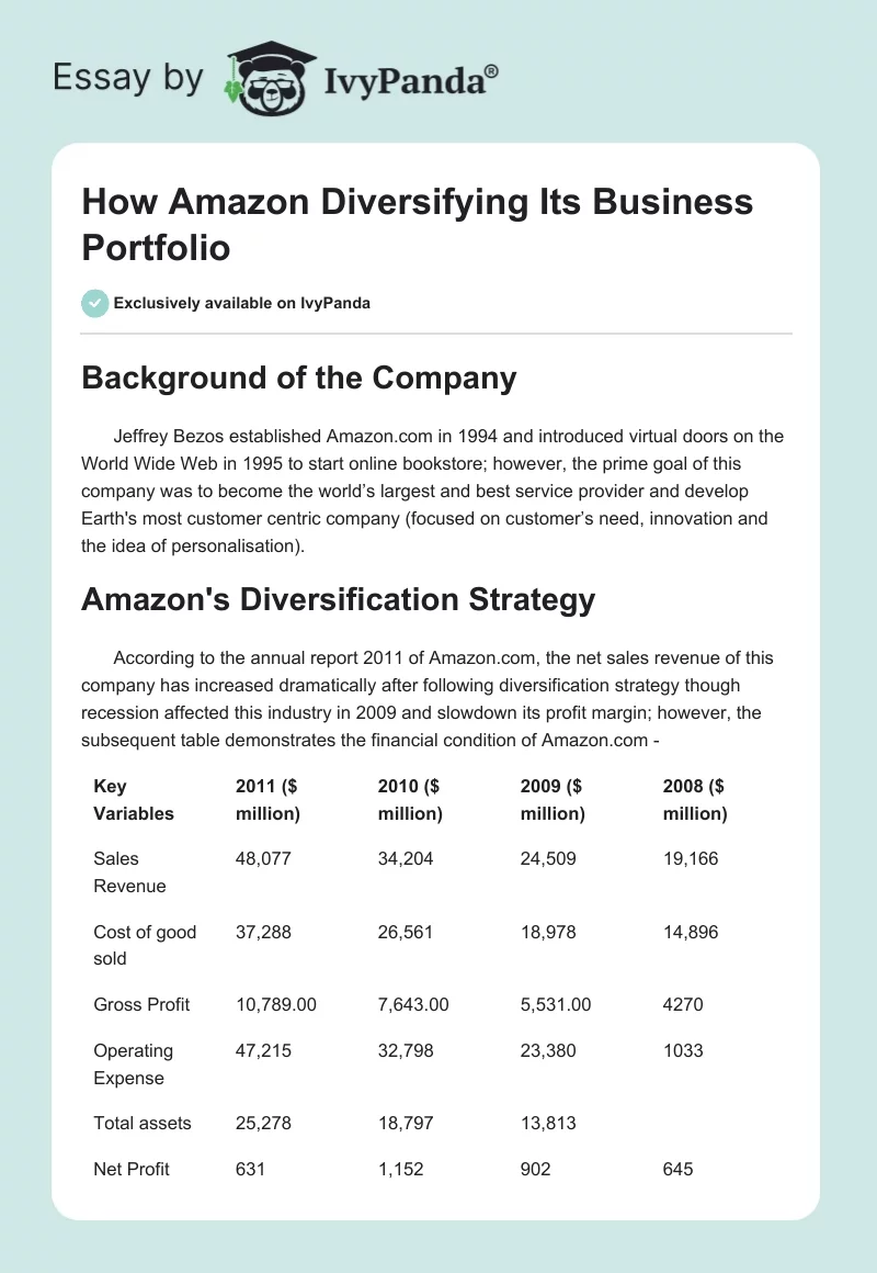 How Amazon Diversifying Its Business Portfolio. Page 1