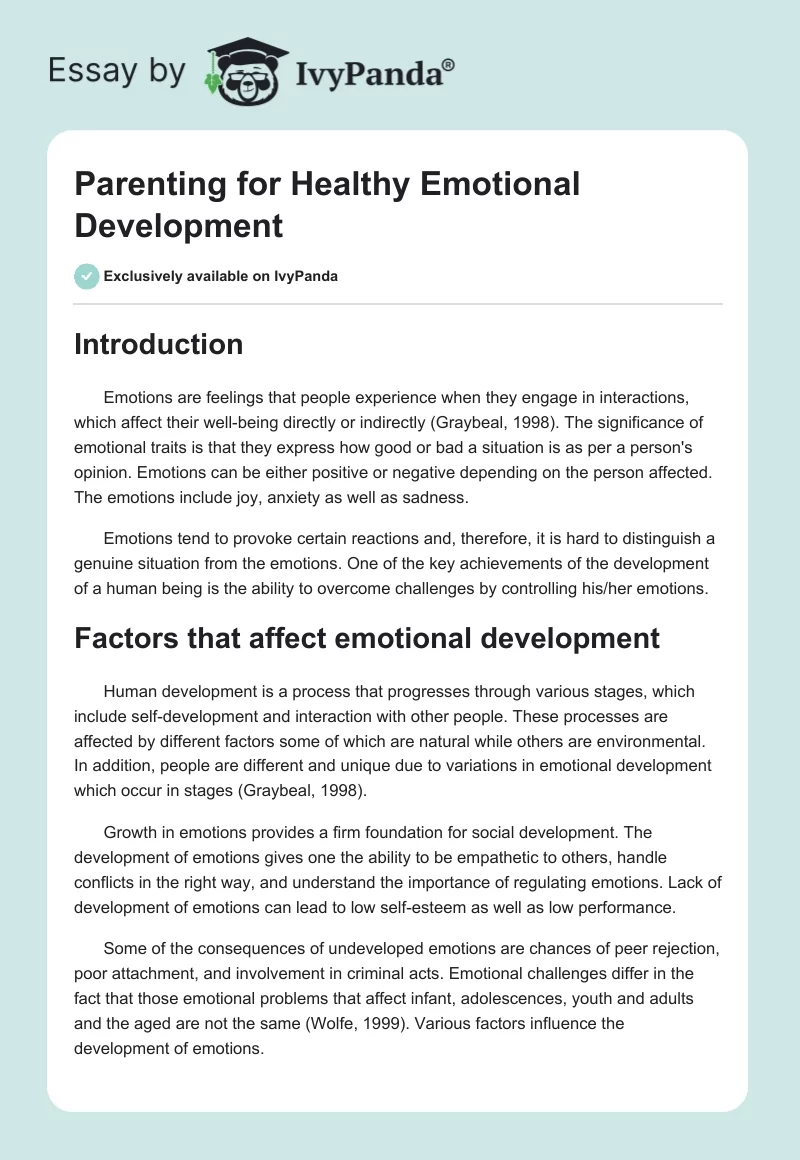 Parenting for Healthy Emotional Development. Page 1