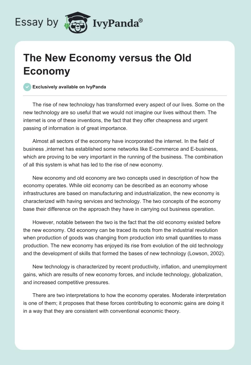 The New Economy versus the Old Economy. Page 1