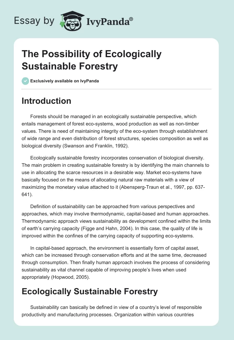 The Possibility of Ecologically Sustainable Forestry. Page 1