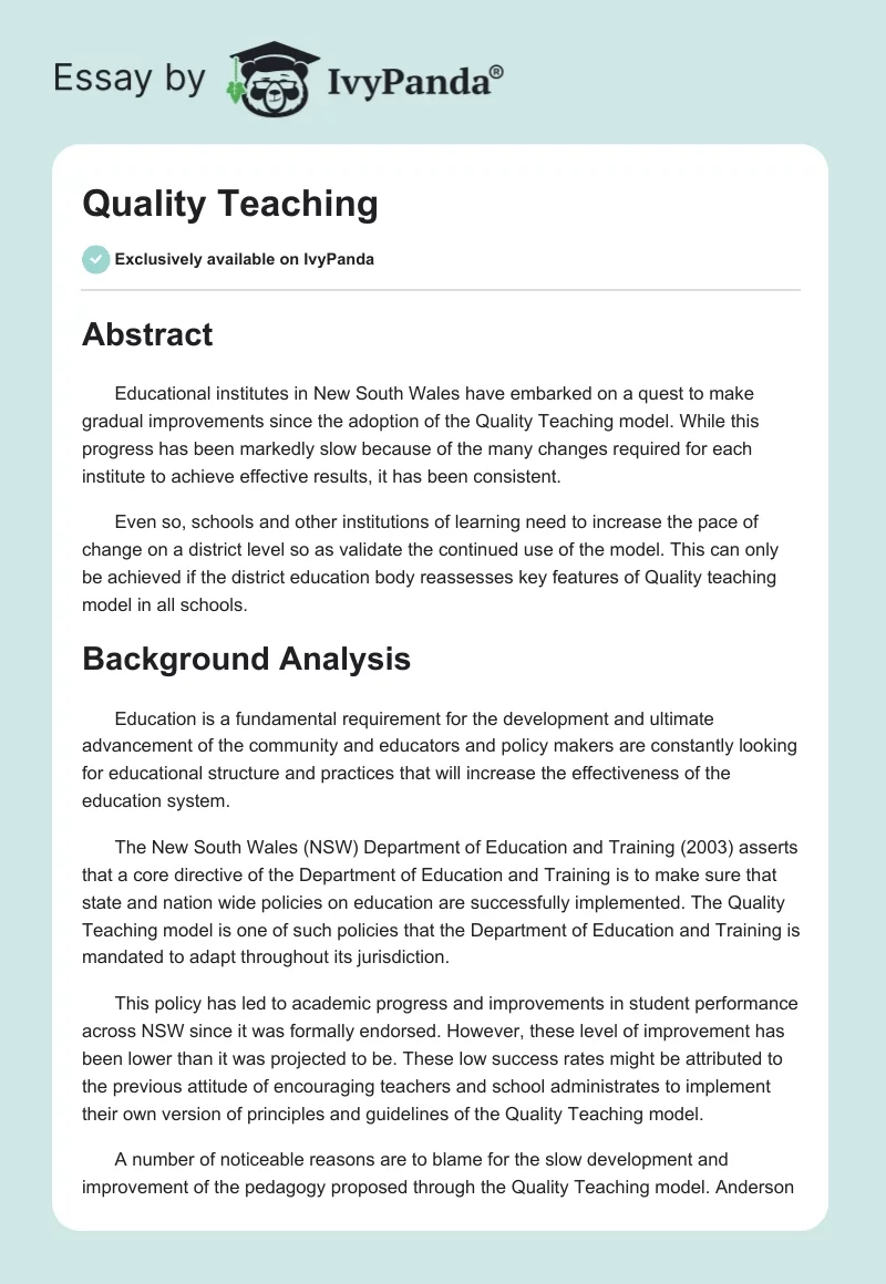 Quality Teaching. Page 1
