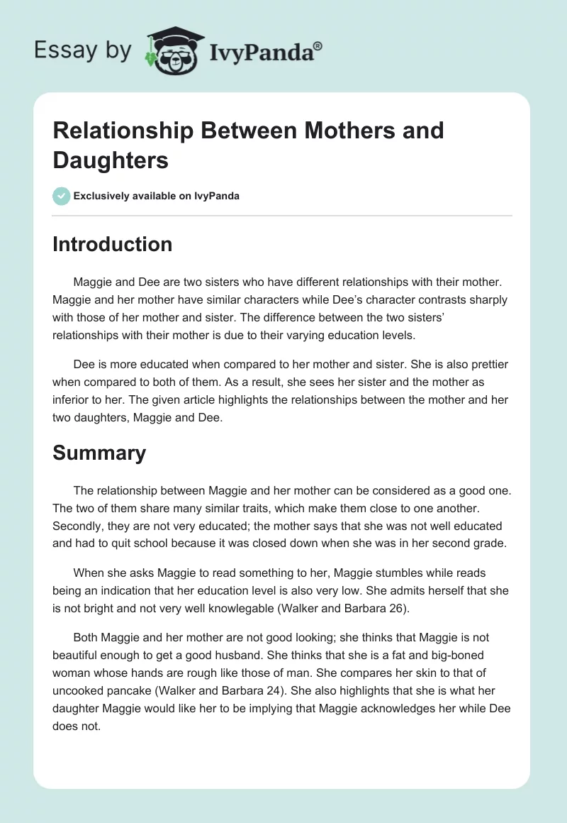 Relationship Between Mothers and Daughters. Page 1