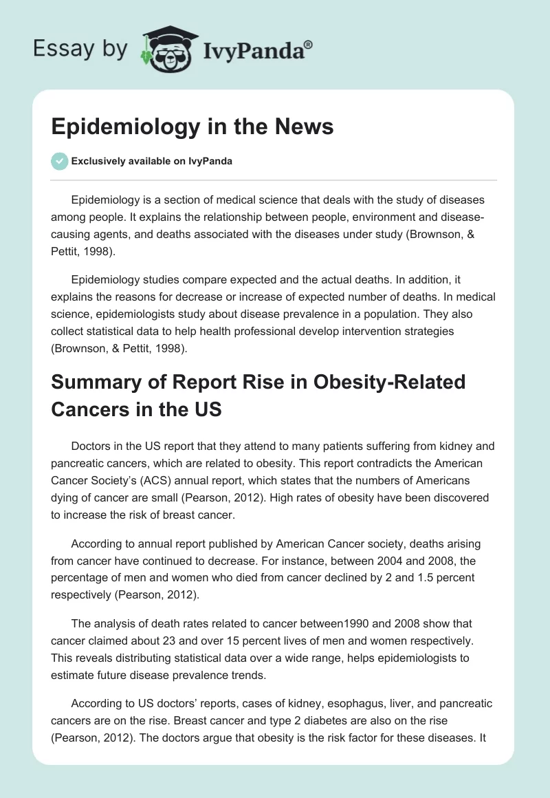 Epidemiology in the News. Page 1