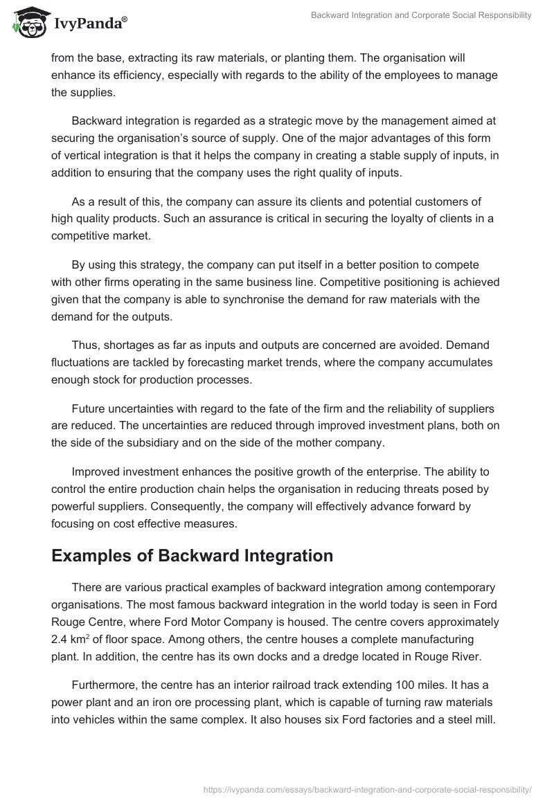 Backward Integration and Corporate Social Responsibility. Page 2