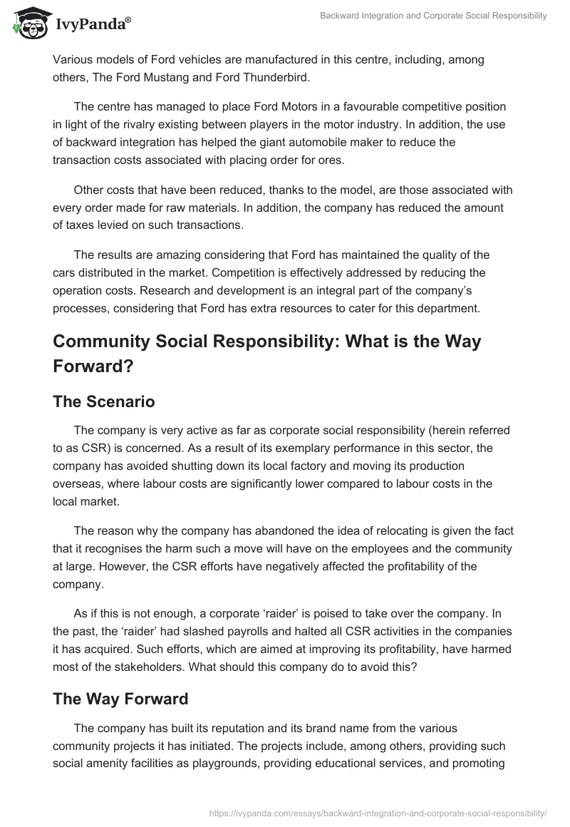 Backward Integration and Corporate Social Responsibility. Page 3