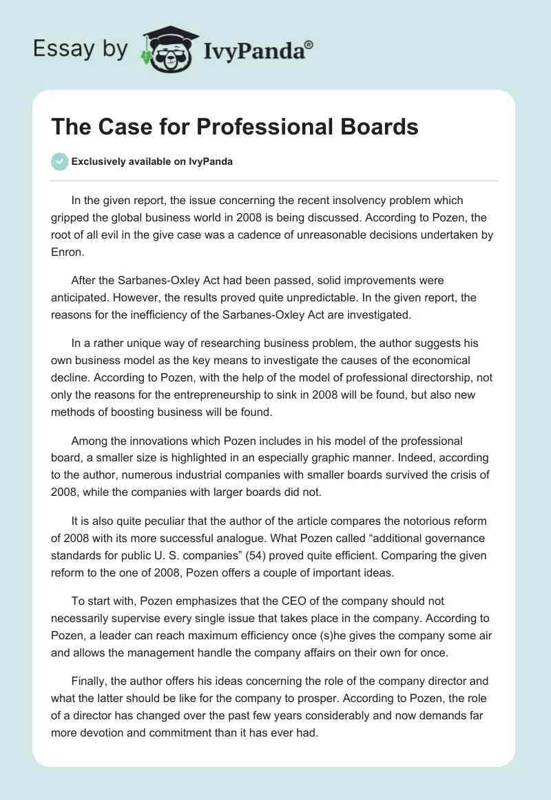 The Case for Professional Boards. Page 1