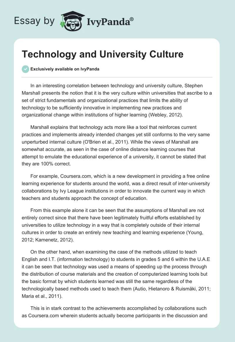 Technology and University Culture. Page 1