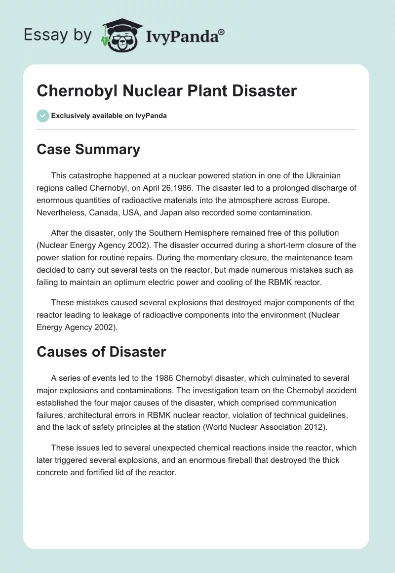 Chernobyl Nuclear Plant Disaster. Page 1