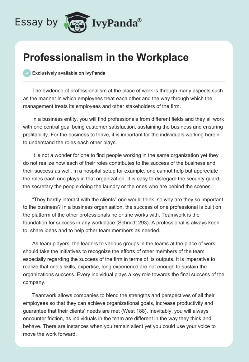 Professionalism in the Workplace. Page 1