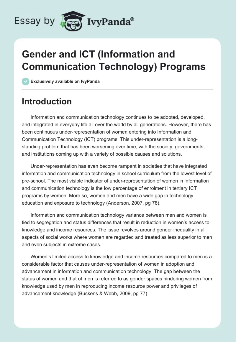 Gender and ICT (Information and Communication Technology) Programs. Page 1