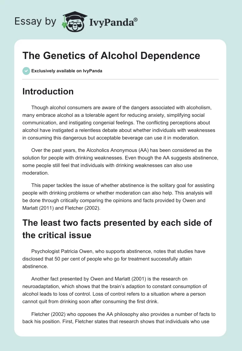 The Genetics of Alcohol Dependence. Page 1