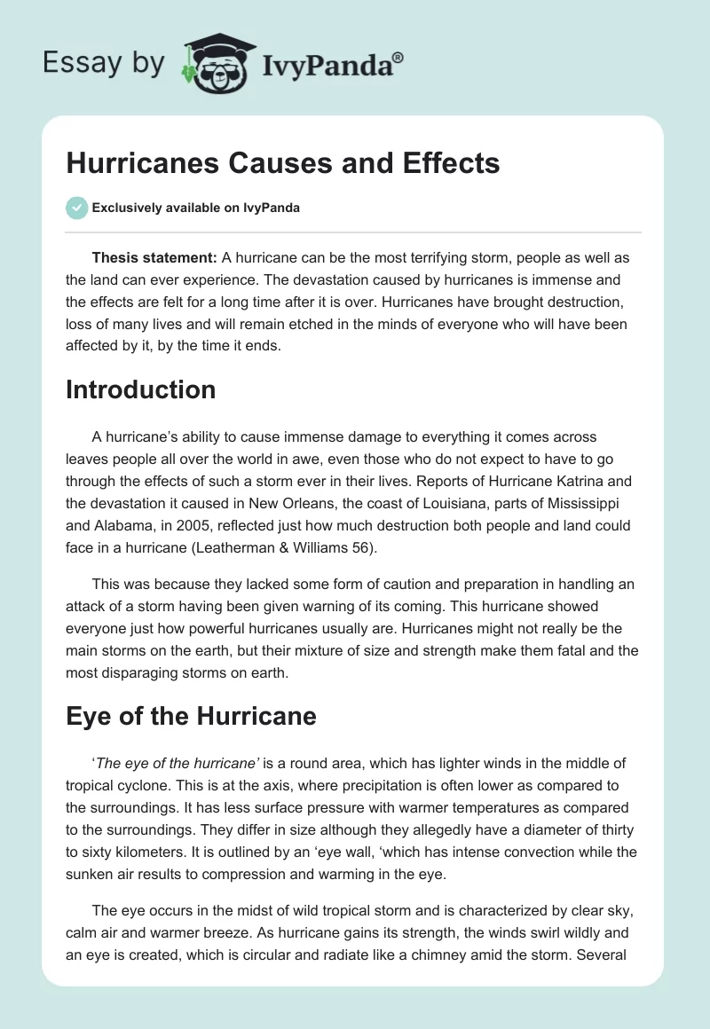 Hurricanes Causes and Effects. Page 1