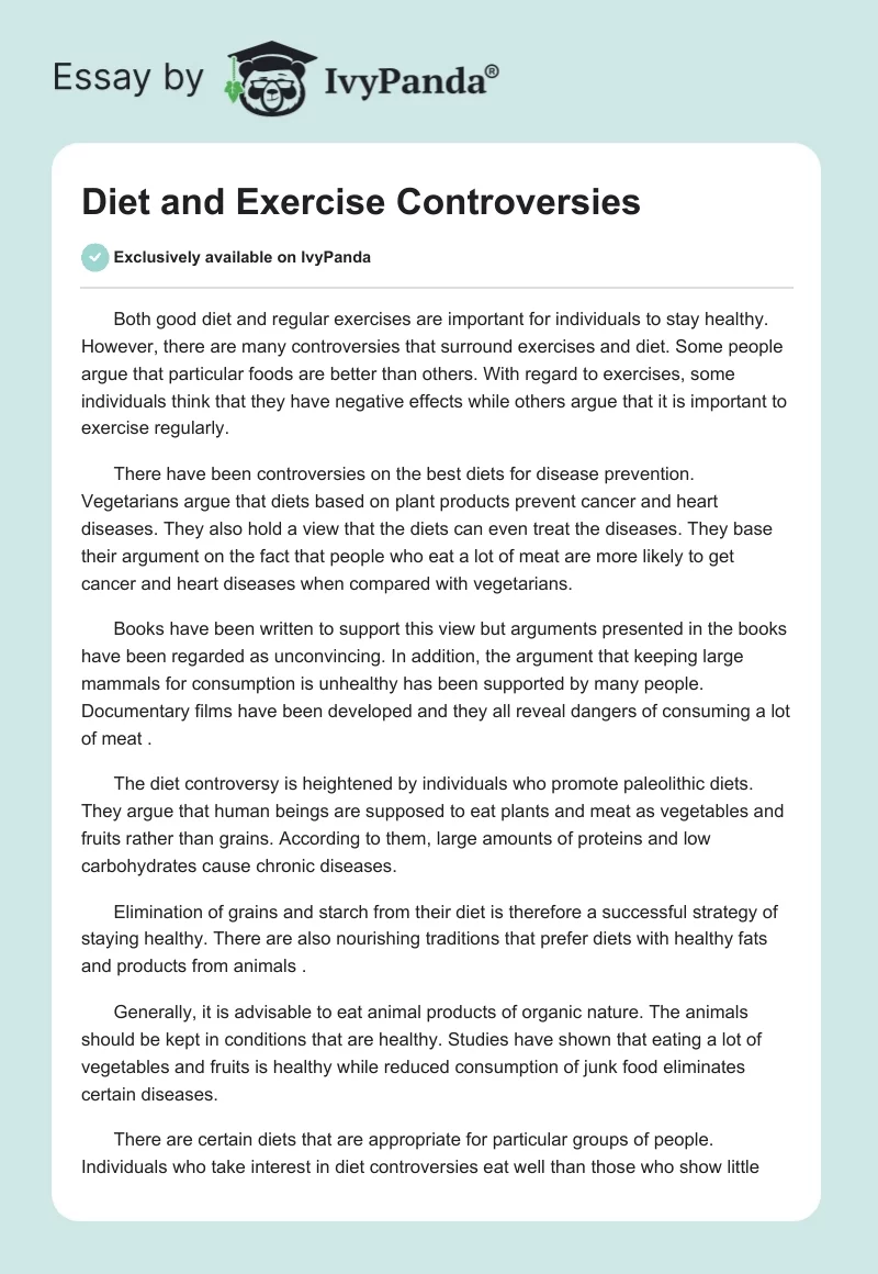 Diet and Exercise Controversies. Page 1