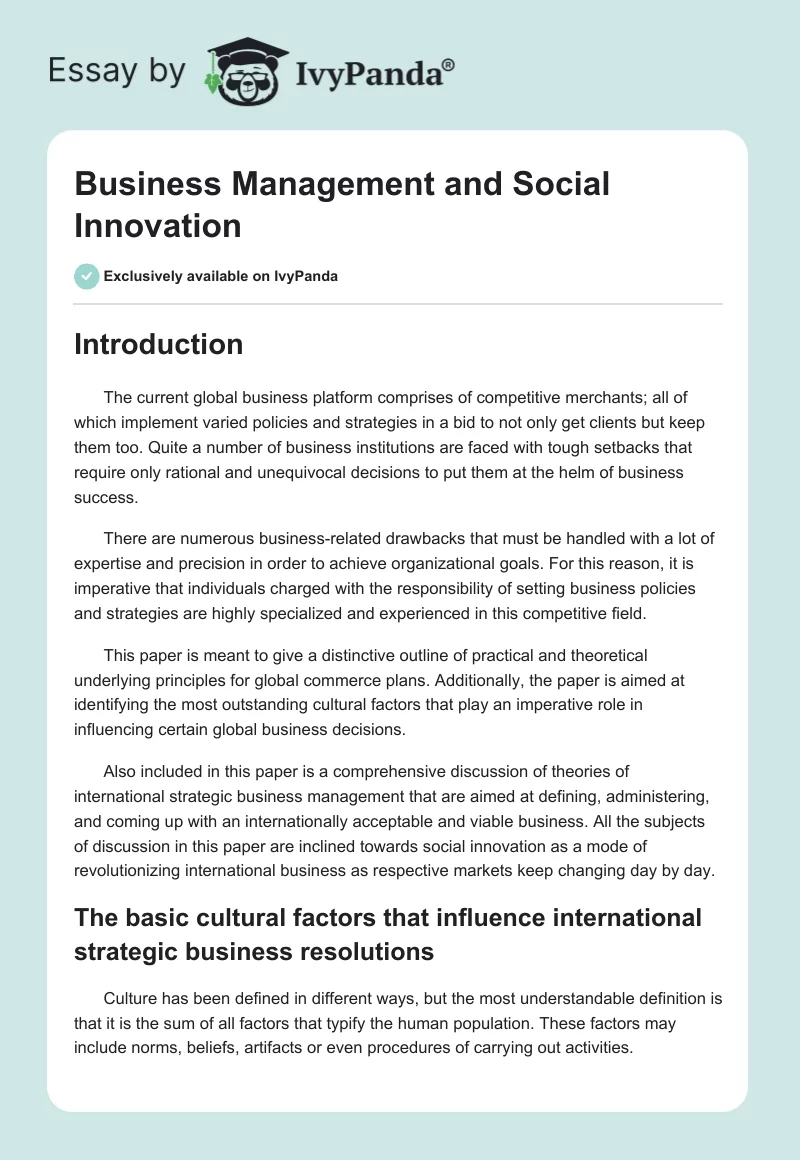 Business Management and Social Innovation. Page 1