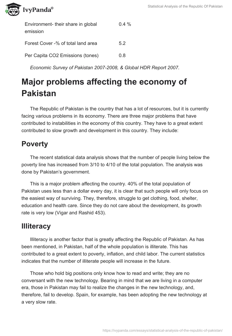 Statistical Analysis of the Republic Of Pakistan. Page 3