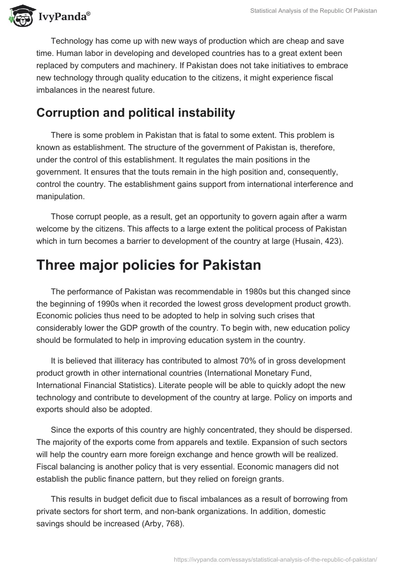 Statistical Analysis of the Republic Of Pakistan. Page 4
