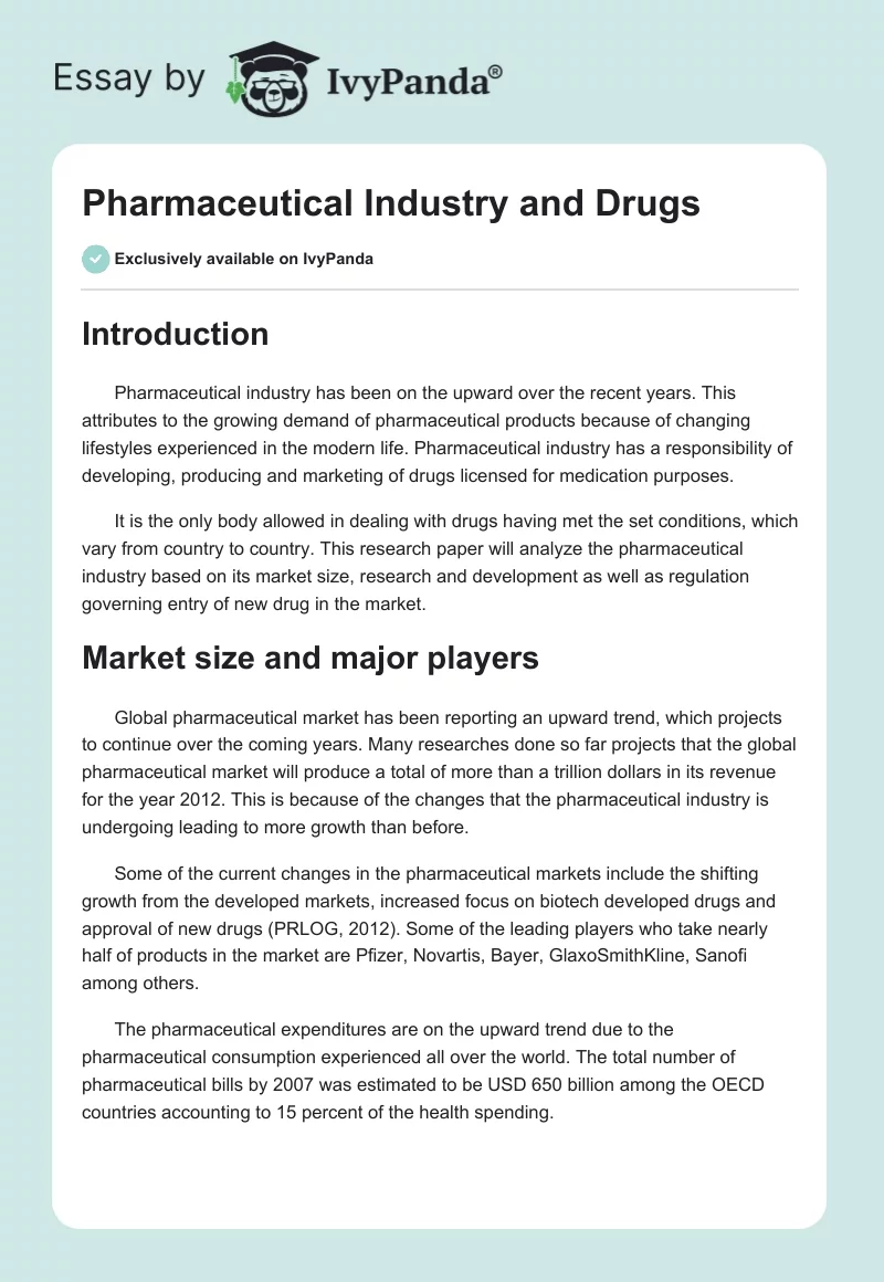 Pharmaceutical Industry and Drugs. Page 1