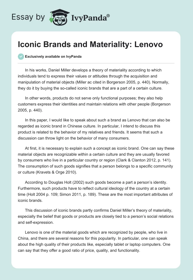 Iconic Brands and Materiality: Lenovo. Page 1