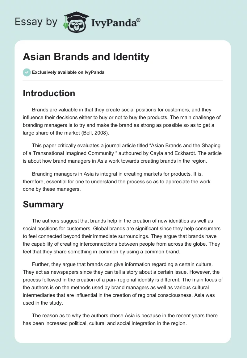Asian Brands and Identity. Page 1