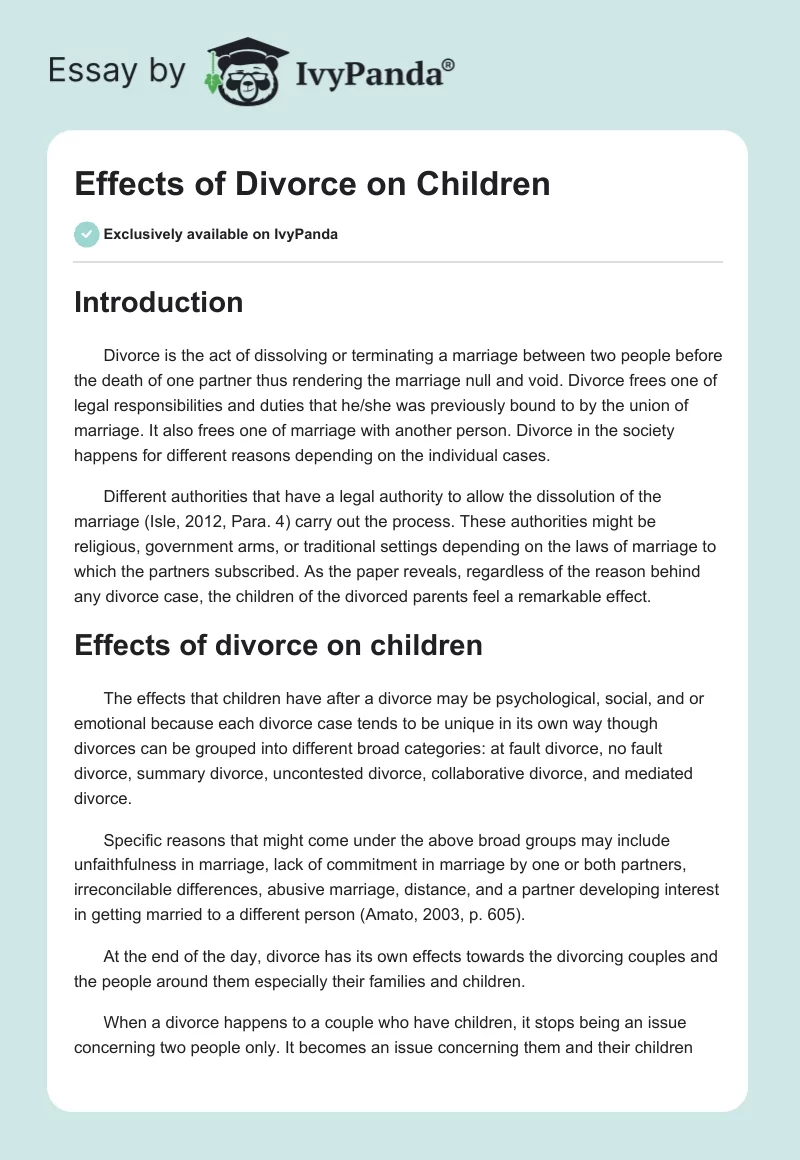 the effects of divorce on family life essay