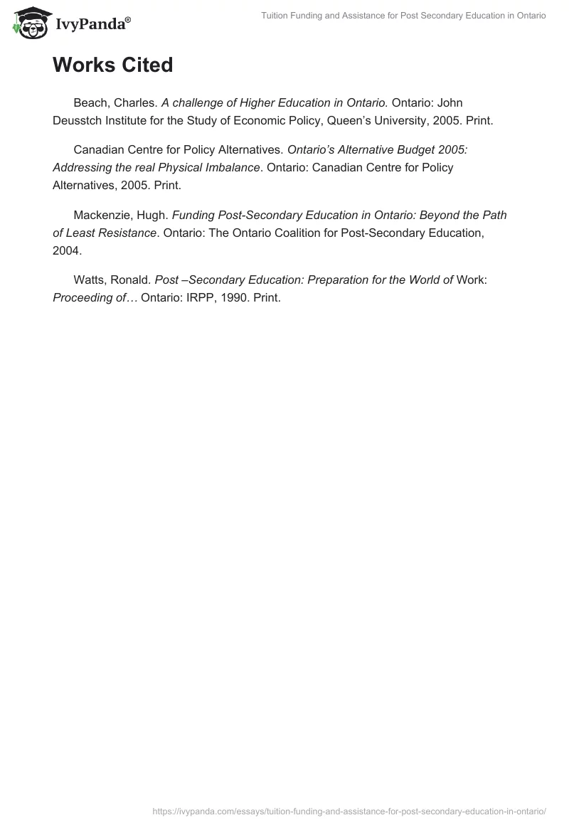 Tuition Funding and Assistance for Post Secondary Education in Ontario. Page 4