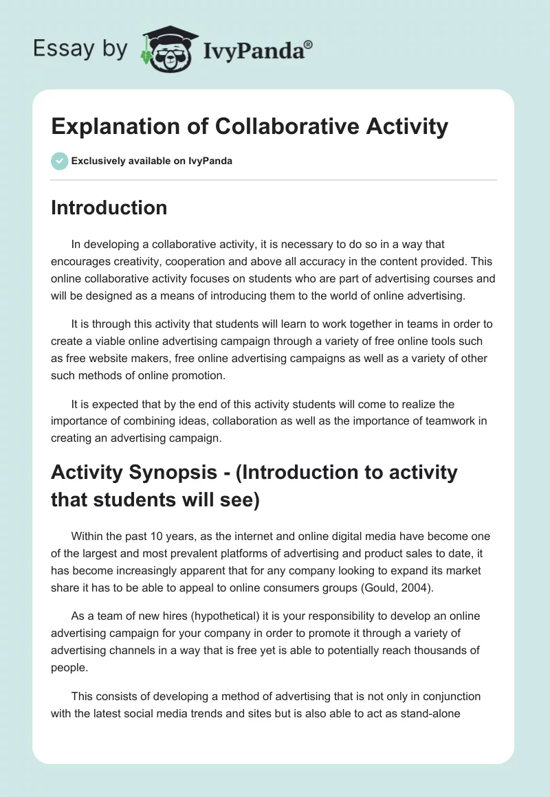 Explanation of Collaborative Activity. Page 1