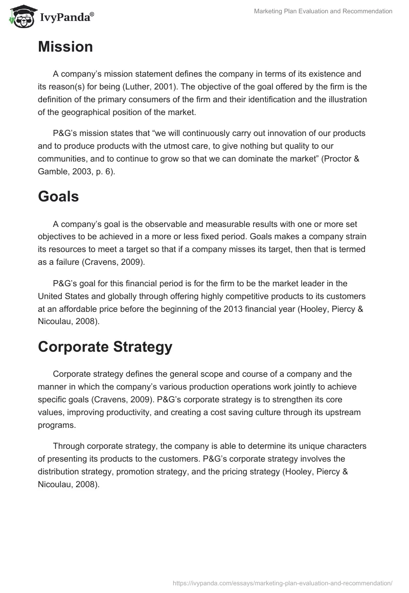 Marketing Plan Evaluation and Recommendation. Page 2