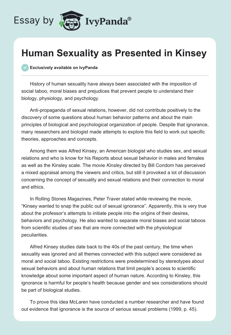 Human Sexuality as Presented in Kinsey. Page 1