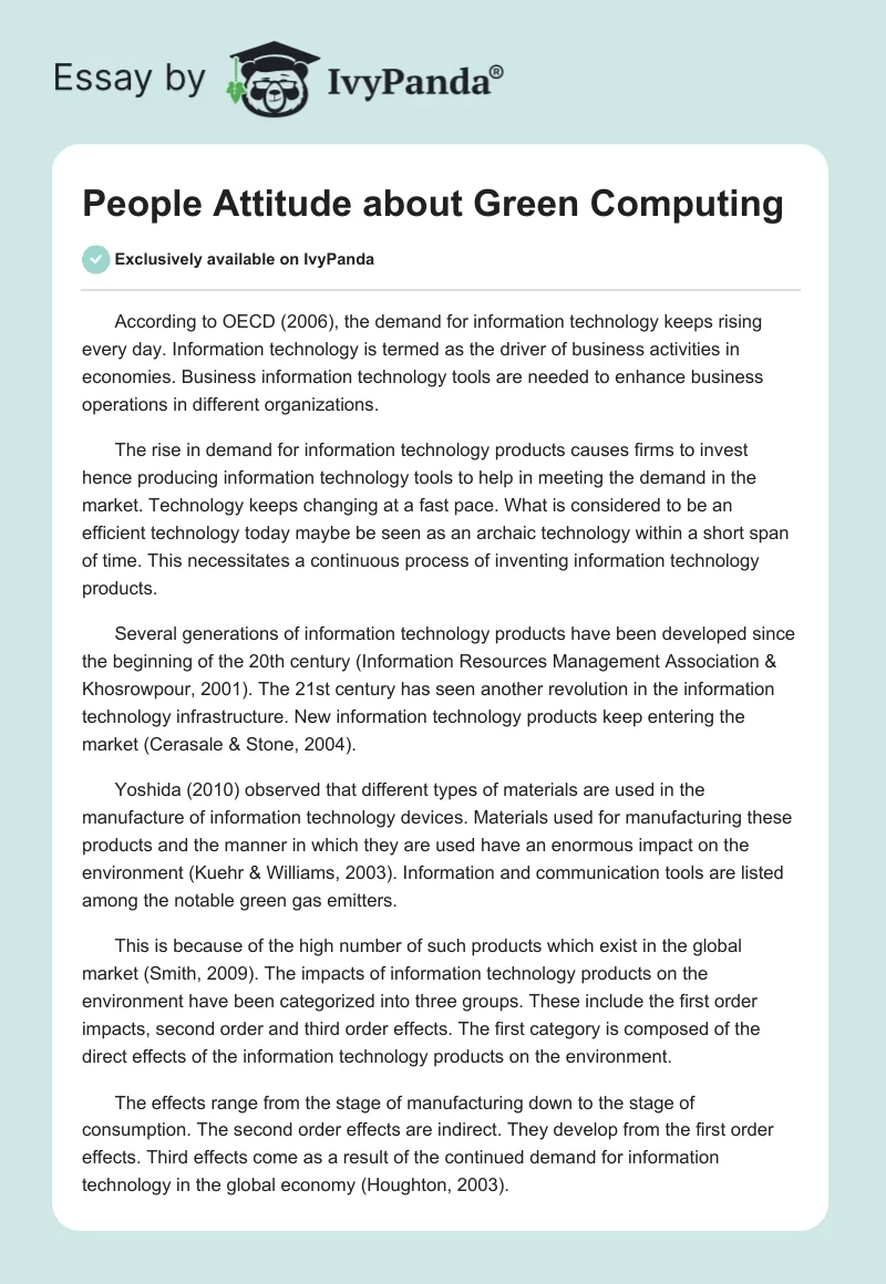 People Attitude about Green Computing. Page 1